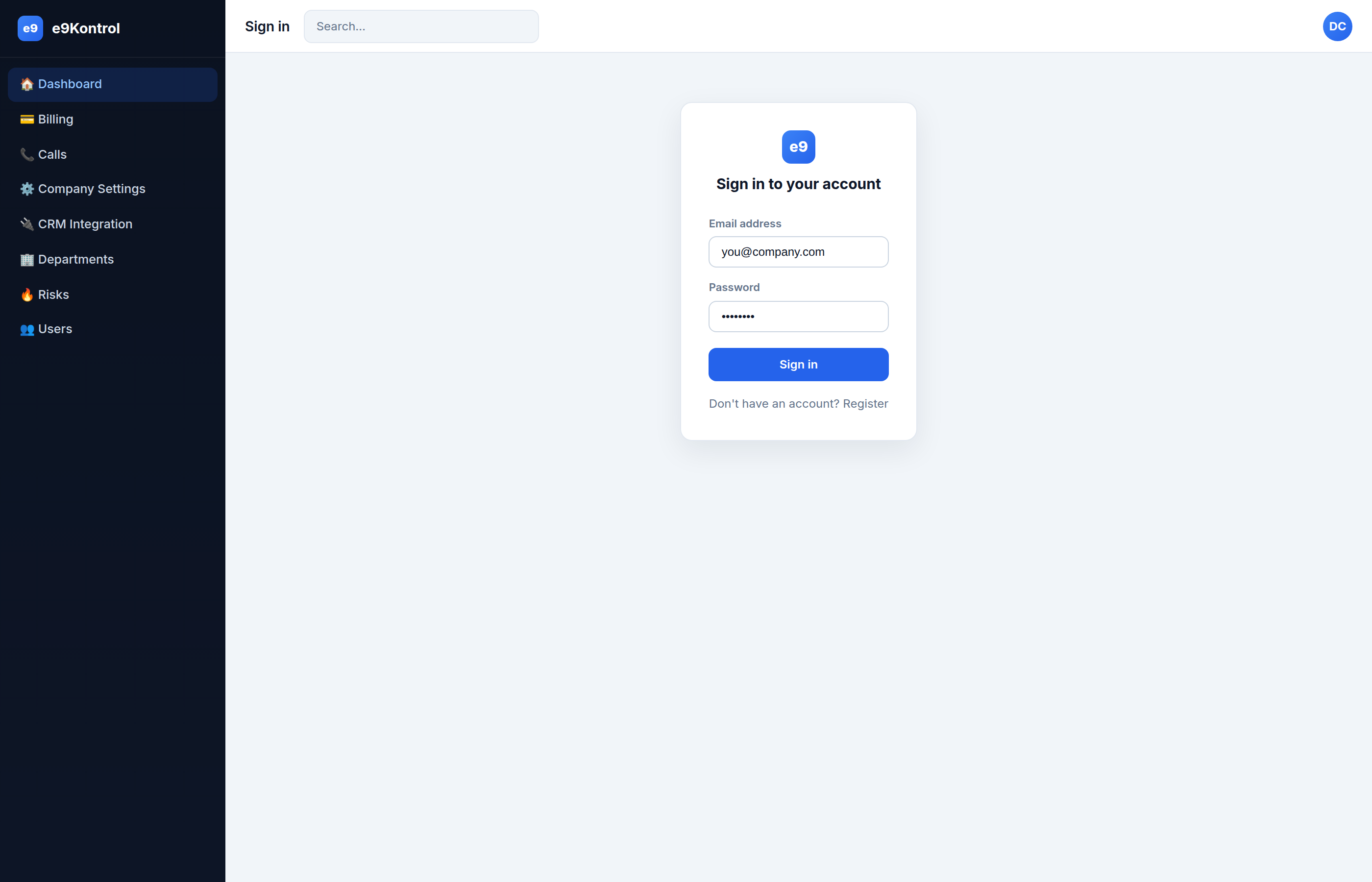 Sign in to e9Kontrol