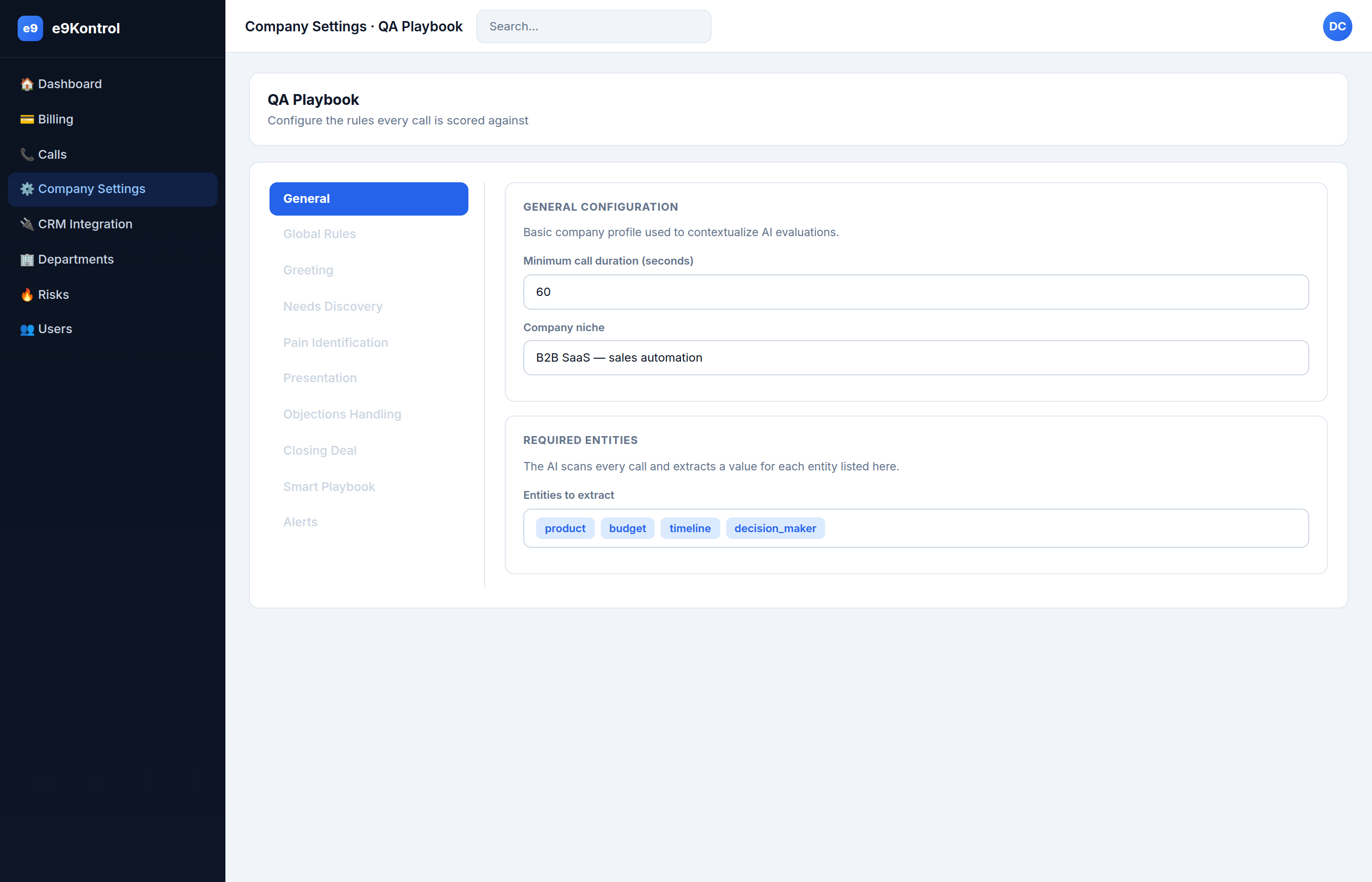 Company Settings — General tab